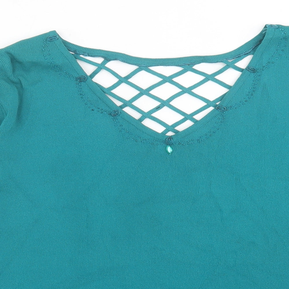 Klass Womens Green V-Neck  Viscose Pullover Jumper Size 2XL