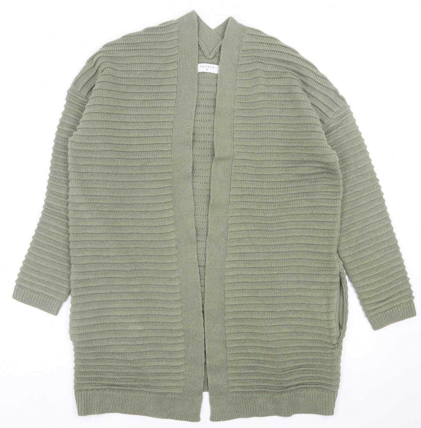 Papaya Womens Green V-Neck  Acrylic Cardigan Jumper Size S