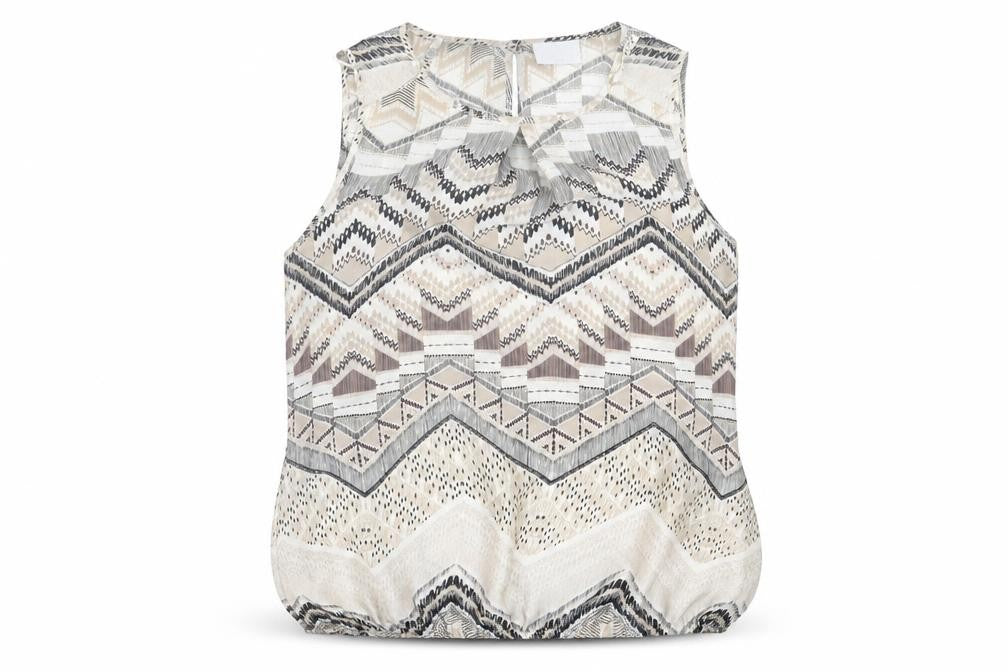 wallius Womens Beige Geometric Polyester Basic Tank Size 14 Scoop Neck