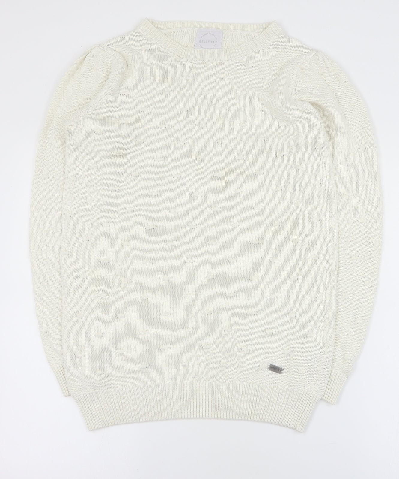 Bellfield Womens White Round Neck  Cotton Pullover Jumper Size S