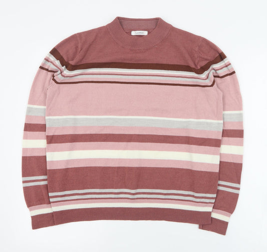 Marks and Spencer Womens Brown Mock Neck Striped Acrylic Pullover Jumper Size 16