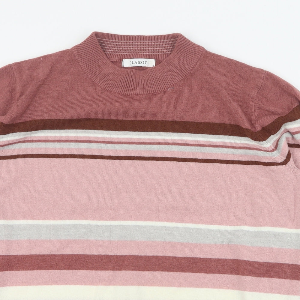 Marks and Spencer Womens Brown Mock Neck Striped Acrylic Pullover Jumper Size 16