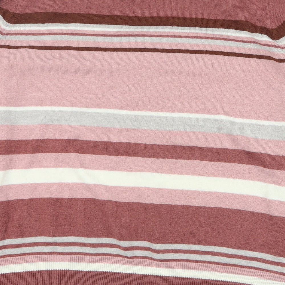 Marks and Spencer Womens Brown Mock Neck Striped Acrylic Pullover Jumper Size 16