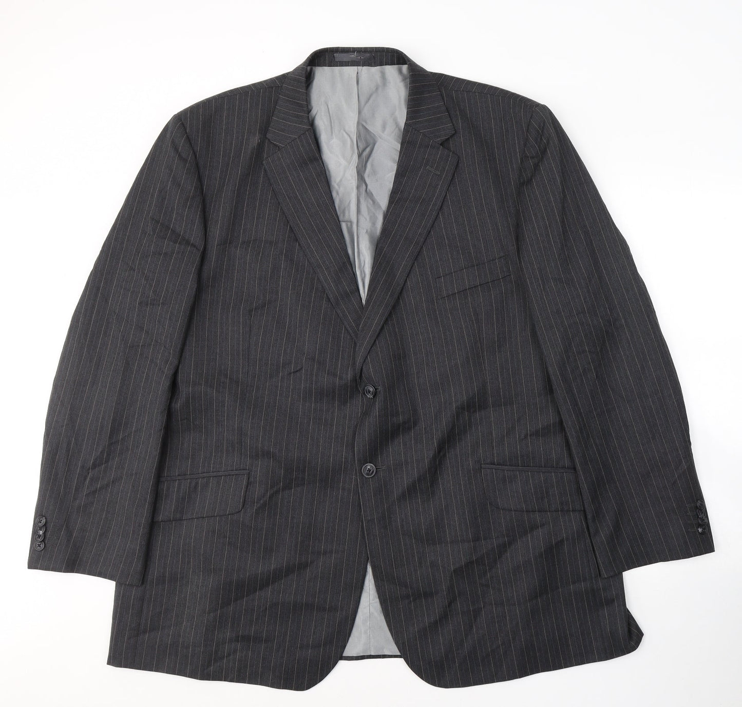 Preworn Mens Grey Striped Wool Jacket Suit Jacket Size 46