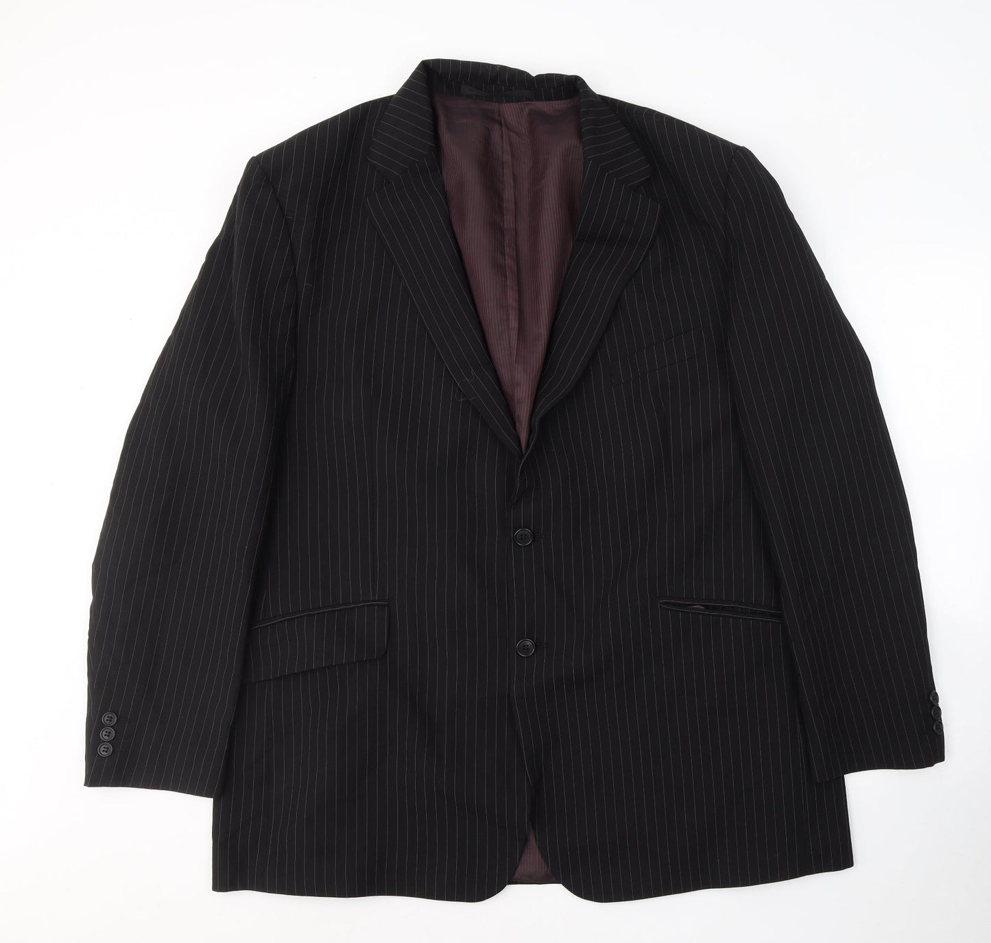 Preworn Mens Black Striped Polyester Jacket Suit Size 46