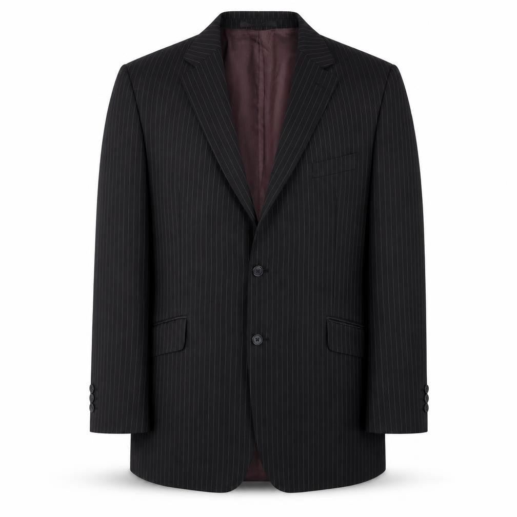 Preworn Mens Black Striped Polyester Jacket Suit Size 46