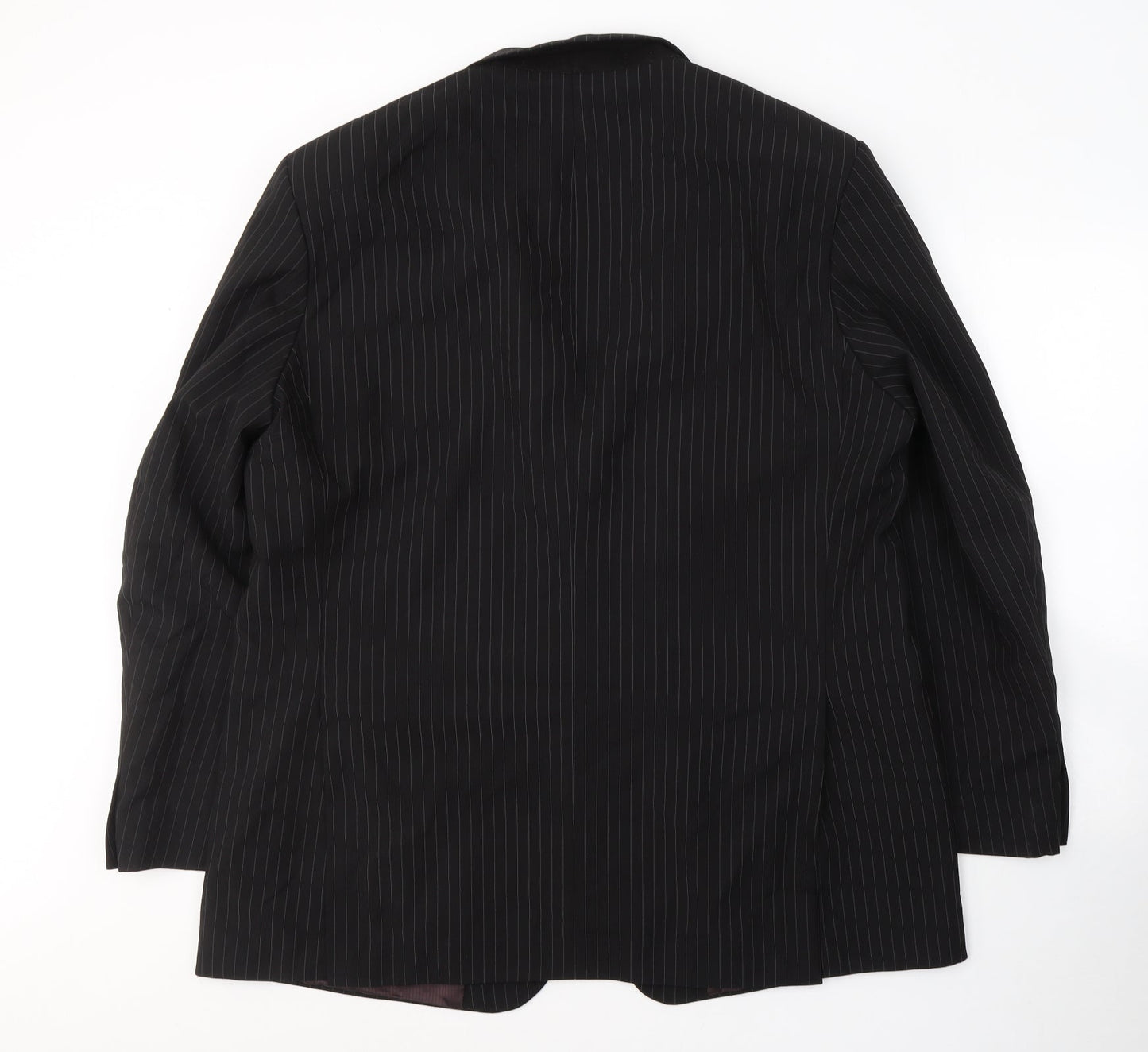 Preworn Mens Black Striped Polyester Jacket Suit Size 46