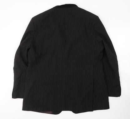 Preworn Mens Black Striped Polyester Jacket Suit Size 46