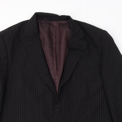 Preworn Mens Black Striped Polyester Jacket Suit Size 46