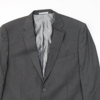 JACK REID Mens Grey Striped Polyester Jacket Suit Jacket Size 46