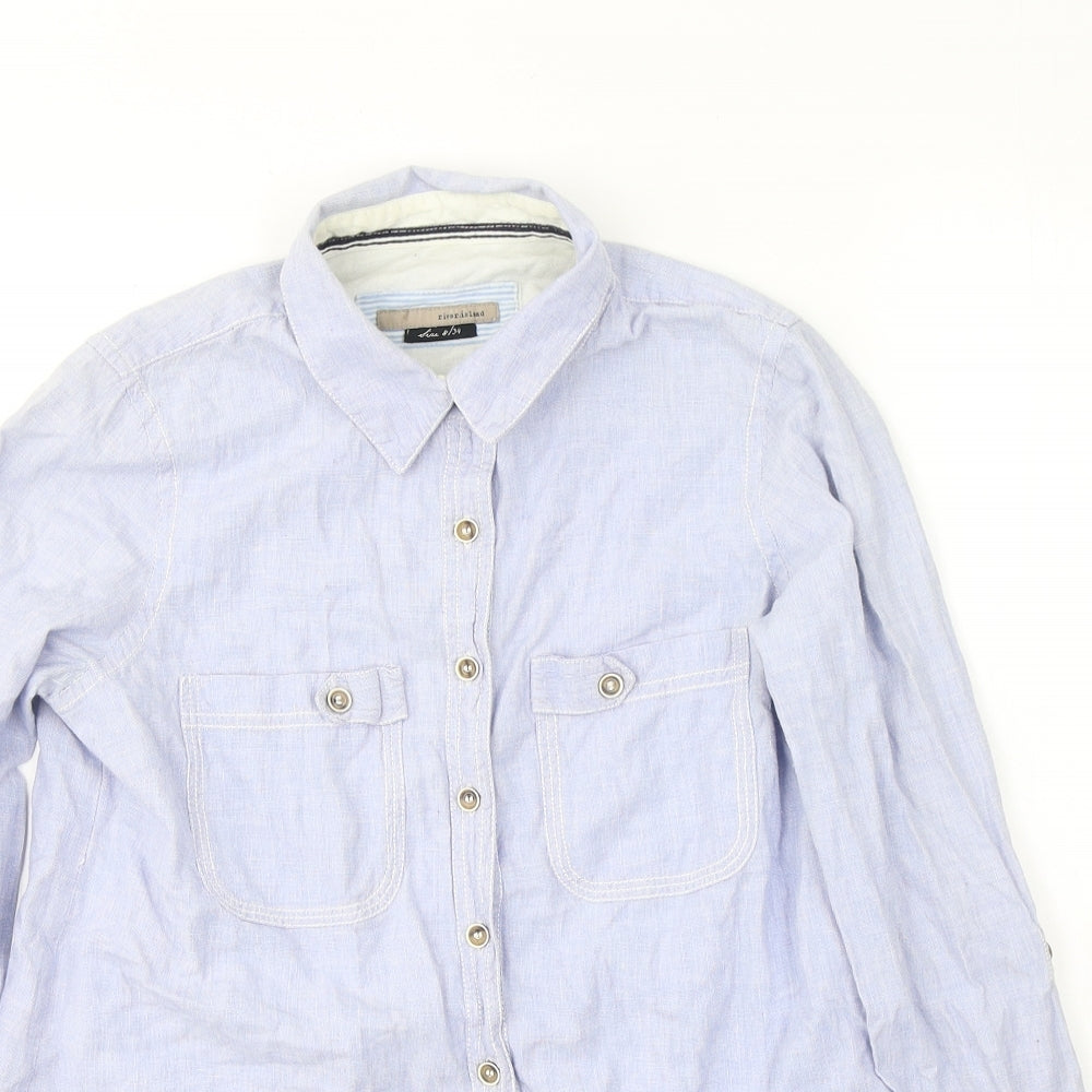 River Island Womens Blue  Cotton Basic Button-Up Size 8 Collared