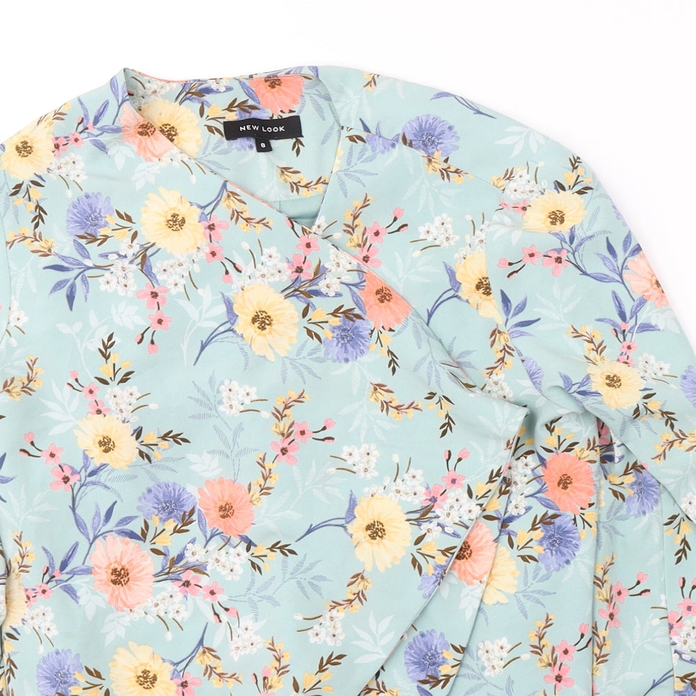 New Look Womens Blue Floral  Jacket Blazer Size 8