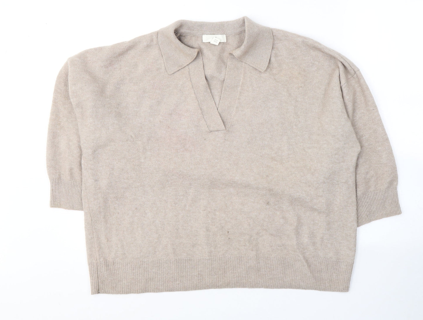 H&M Womens Beige  Polyester Jersey T-Shirt Size S V-Neck