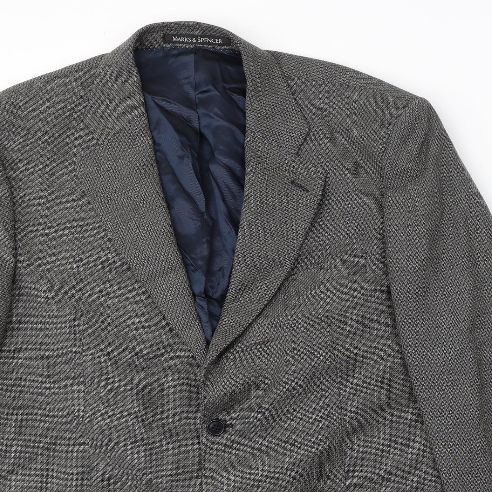 Marks and Spencer Mens Black Geometric Wool Jacket Suit Jacket Size 44