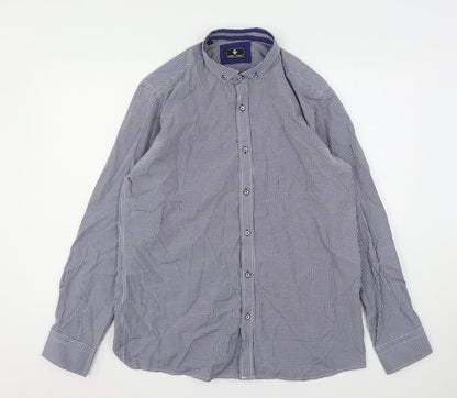 Daniel Rosso Mens Blue Check Cotton  Button-Up Size L Collared