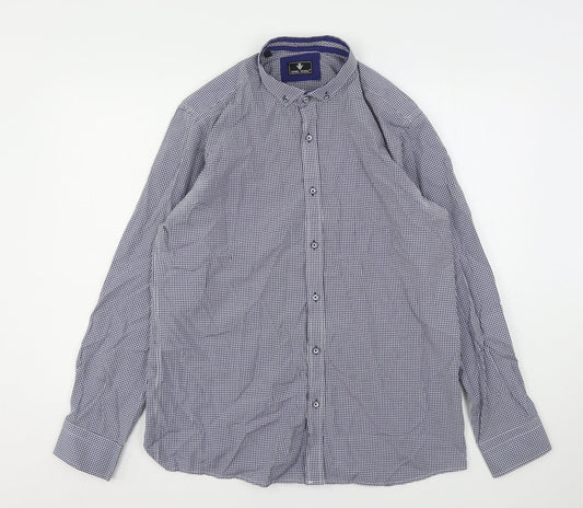 Daniel Rosso Mens Blue Check Cotton  Button-Up Size L Collared
