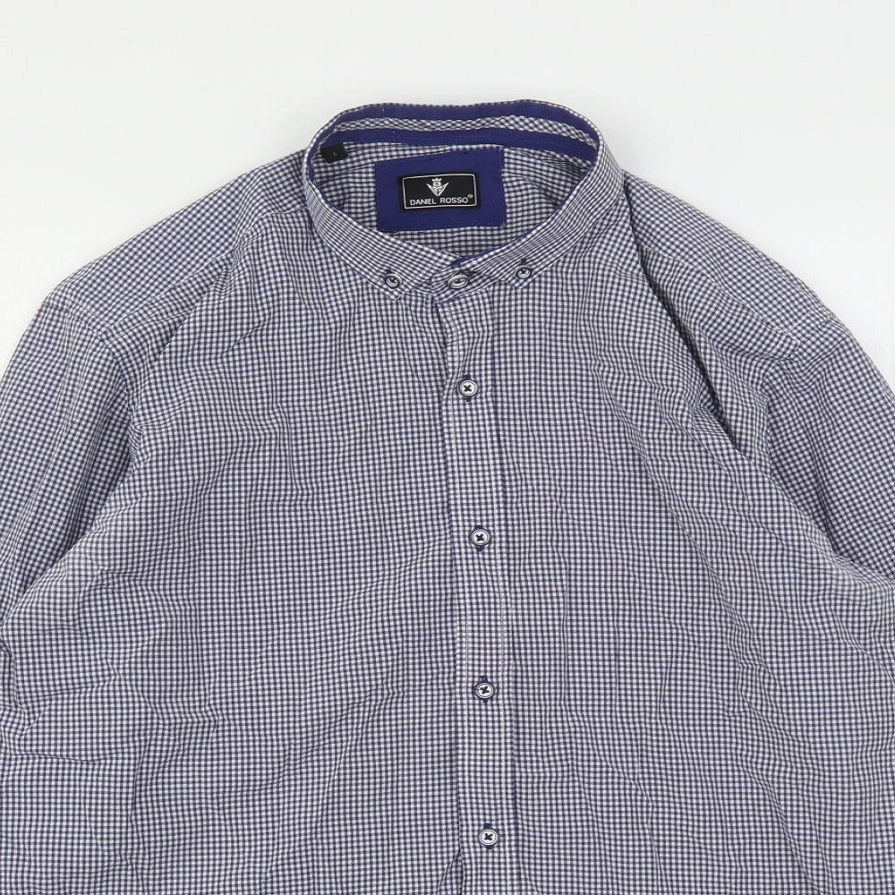 Daniel Rosso Mens Blue Check Cotton  Button-Up Size L Collared