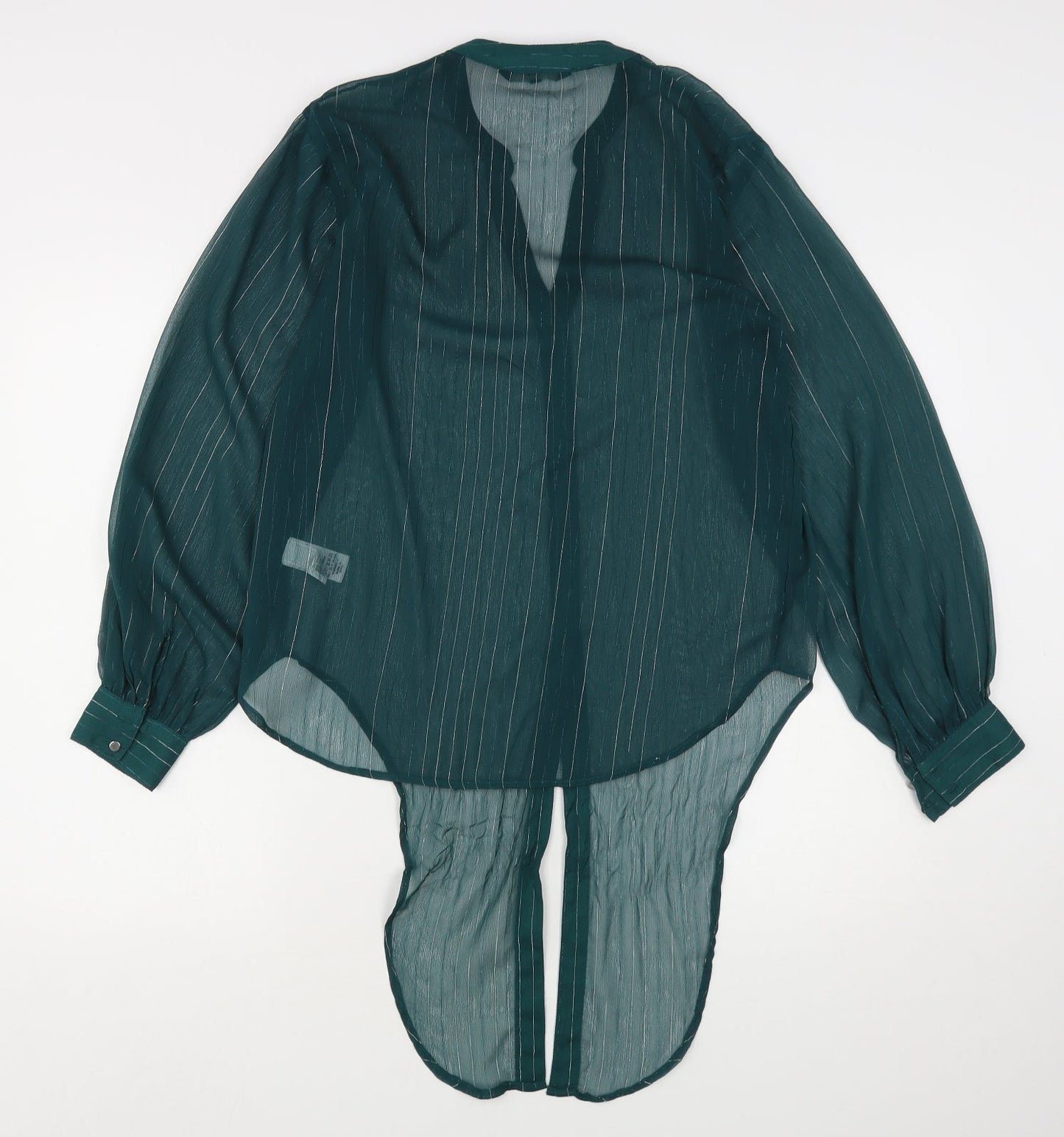 NEXT Womens Green Striped Polyester Basic Button-Up Size 8 V-Neck
