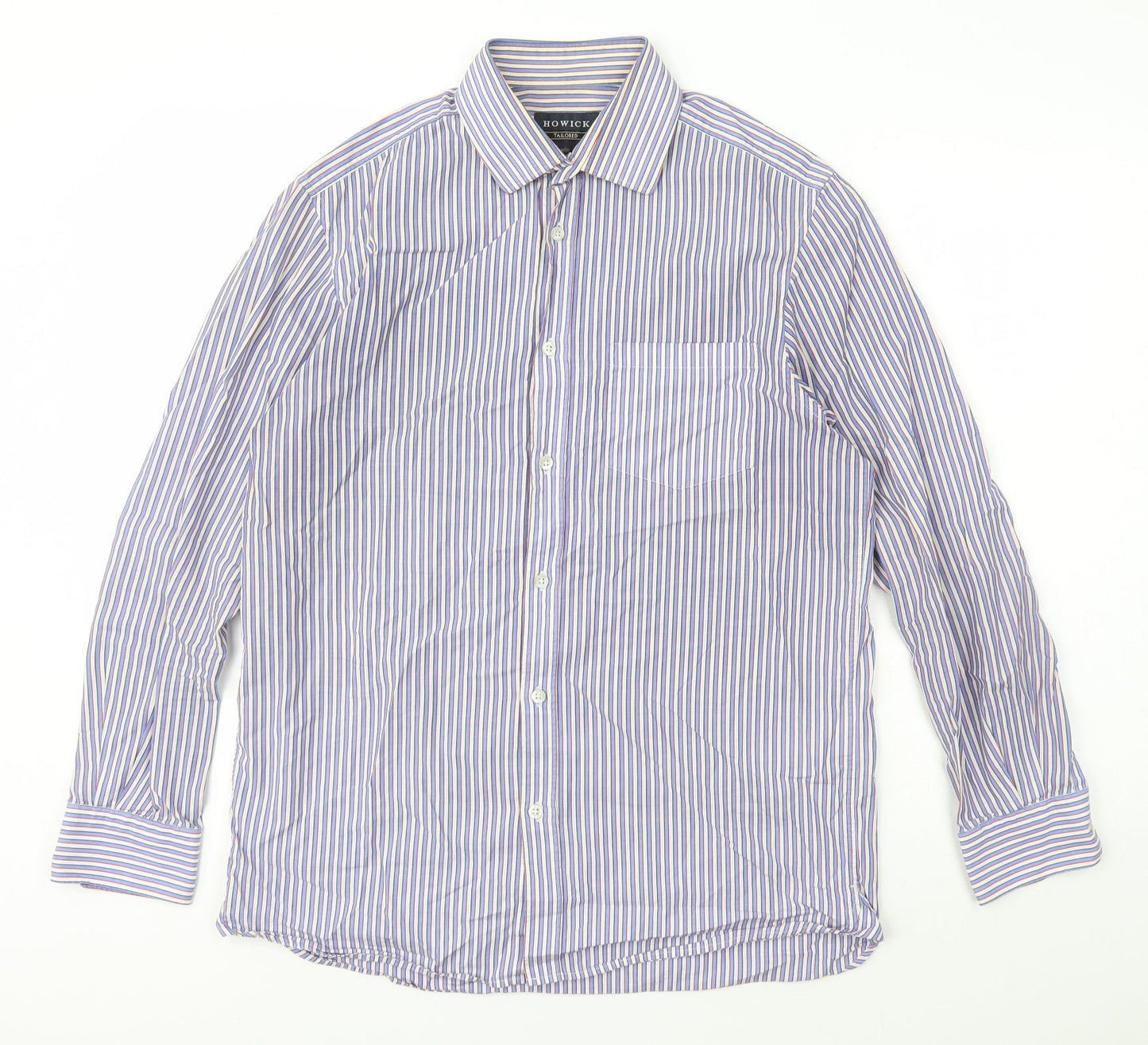 Howick Tailored Mens Multicoloured Striped Cotton  Button-Up Size 15.5 Collared Button