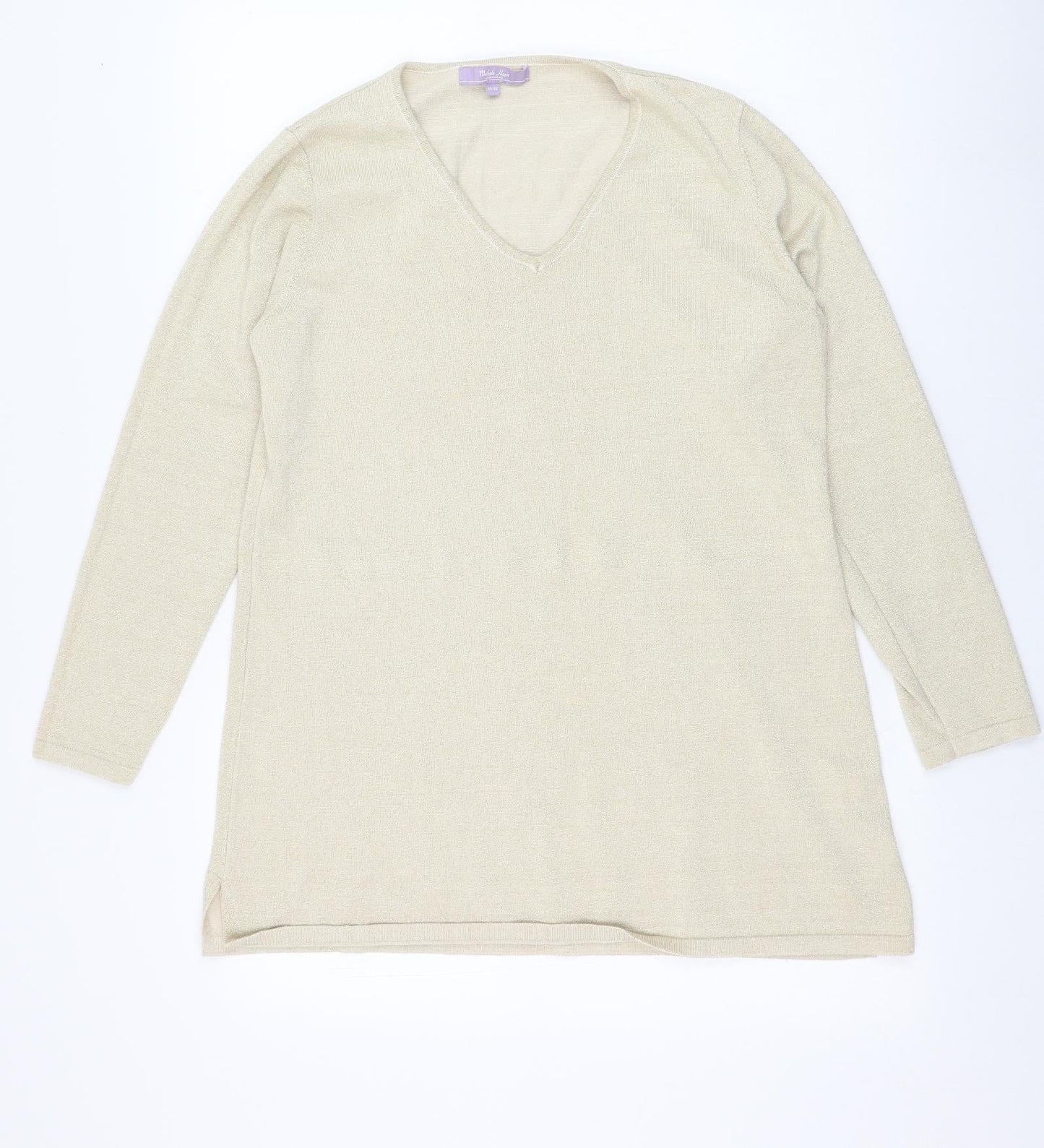 Michele Hope Womens Gold V-Neck  Viscose  Jumper Size 14