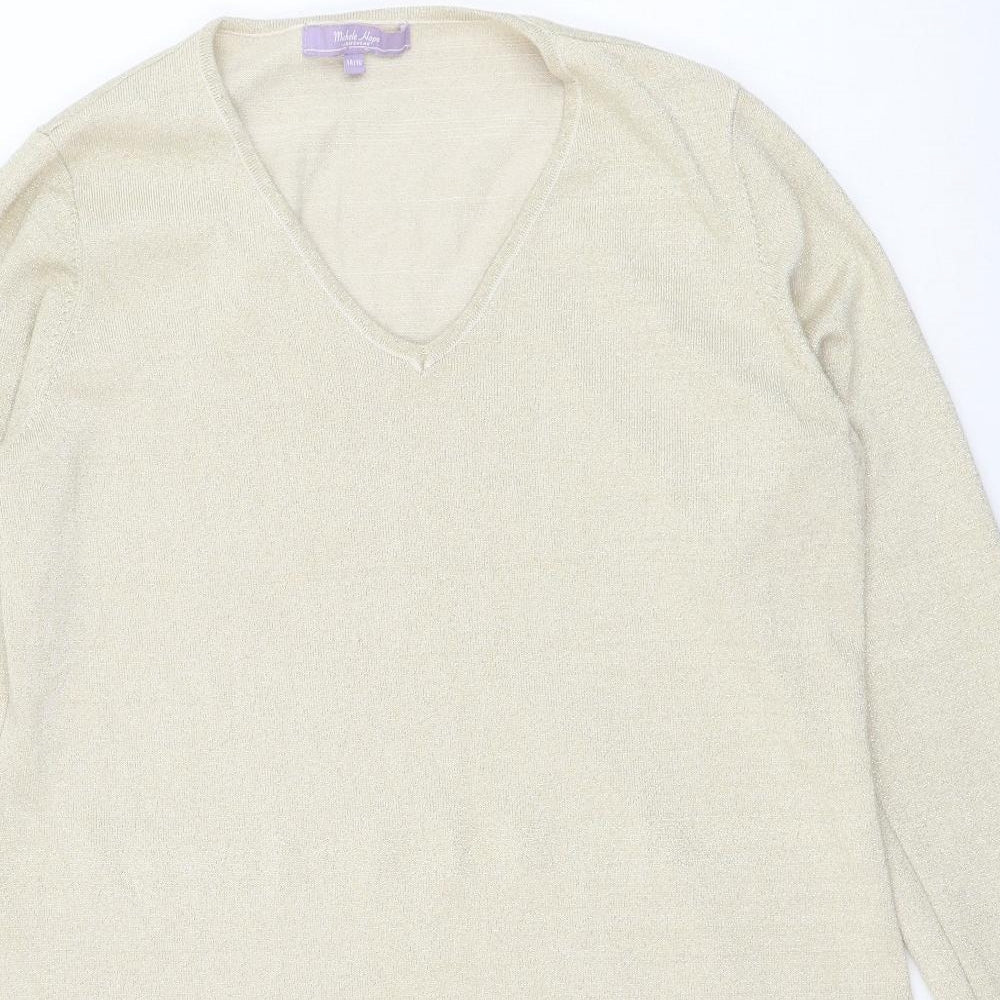 Michele Hope Womens Gold V-Neck  Viscose  Jumper Size 14