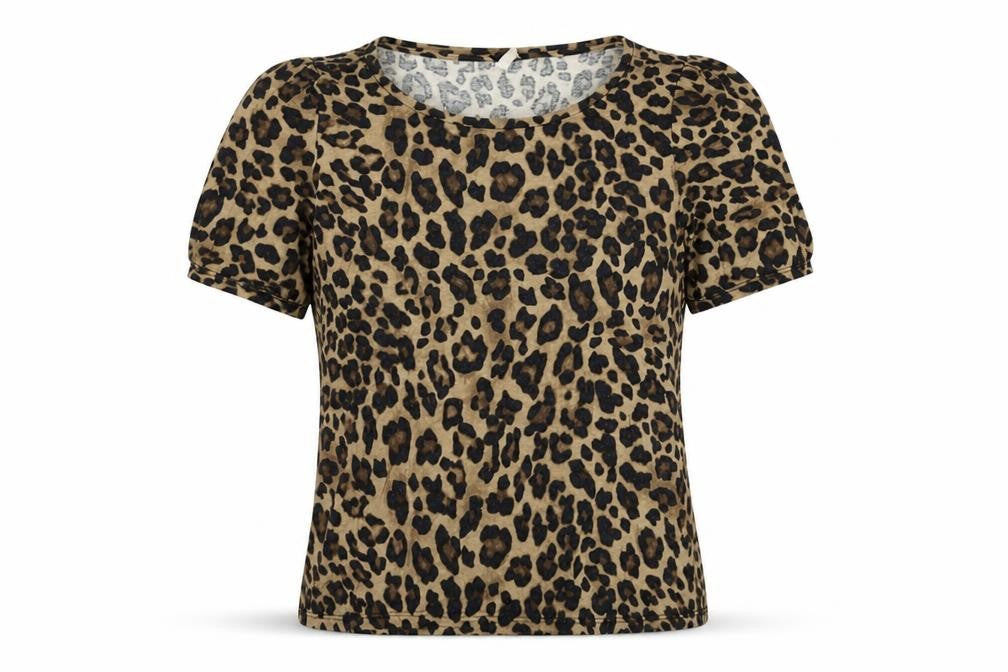 H&M Womens Brown Animal Print Viscose Basic T-Shirt Size S Round Neck
