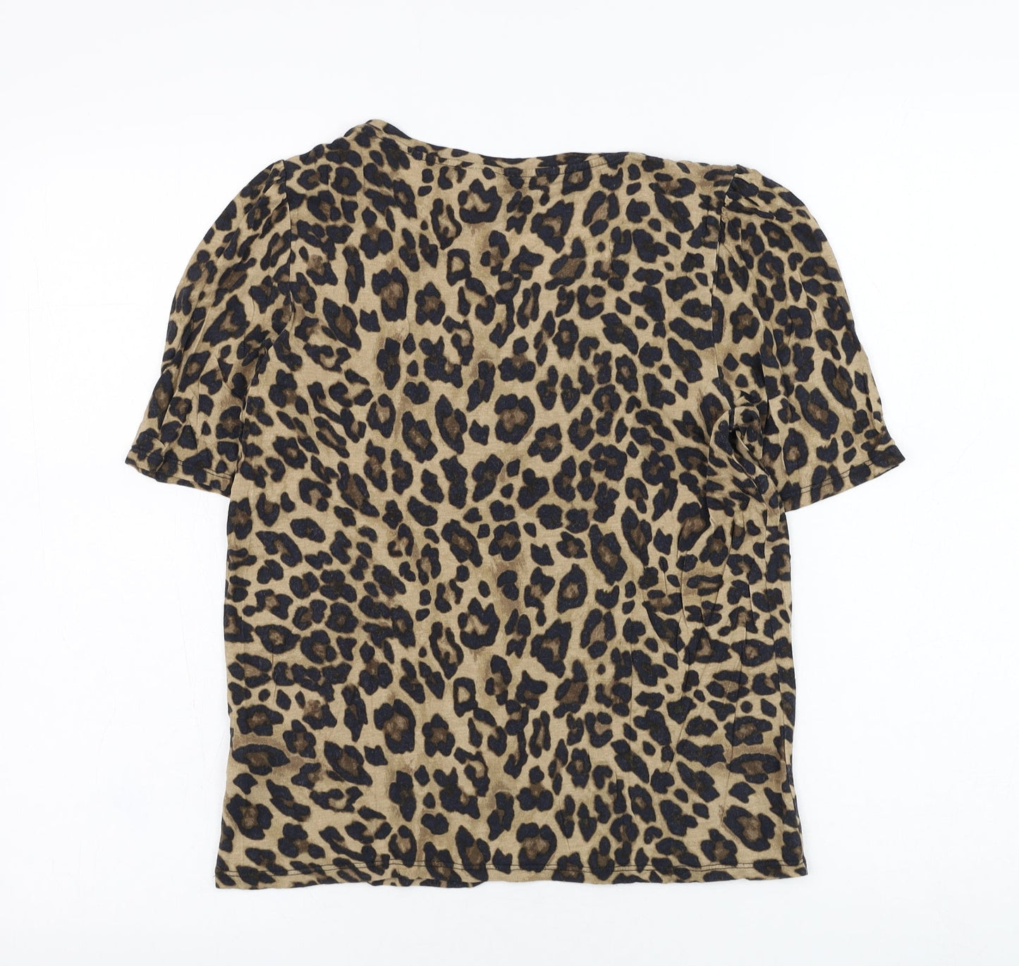 H&M Womens Brown Animal Print Viscose Basic T-Shirt Size S Round Neck