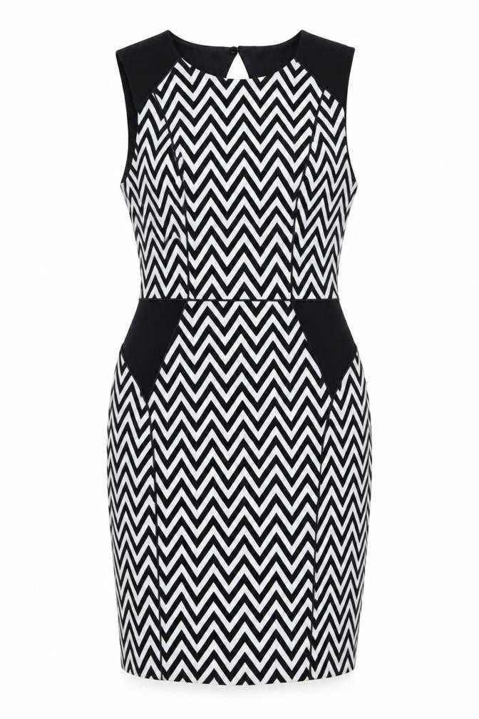 H&M Womens White Striped Polyester Pencil Dress  Size 10  Round Neck Button