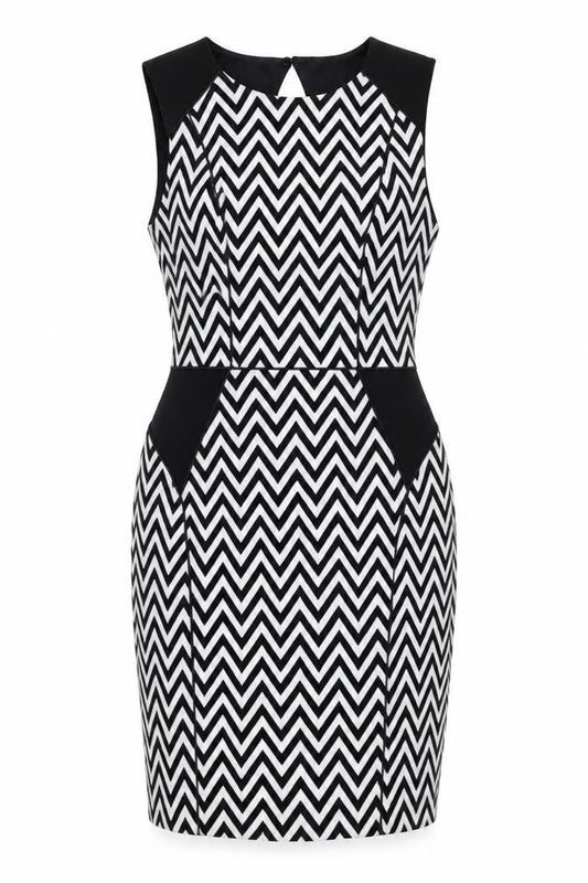 H&M Womens White Striped Polyester Pencil Dress  Size 10  Round Neck Button