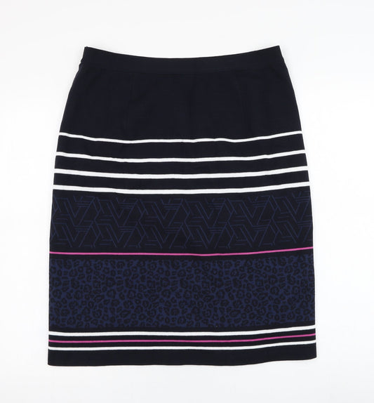 Preworn Womens Blue Geometric Polyester Straight & Pencil Skirt Size 34 in