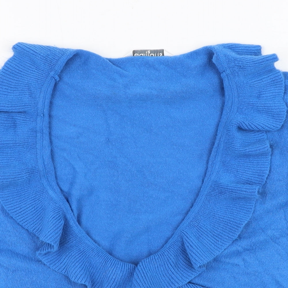 Editions Womens Blue V-Neck  Acrylic Cardigan Jumper Size 12