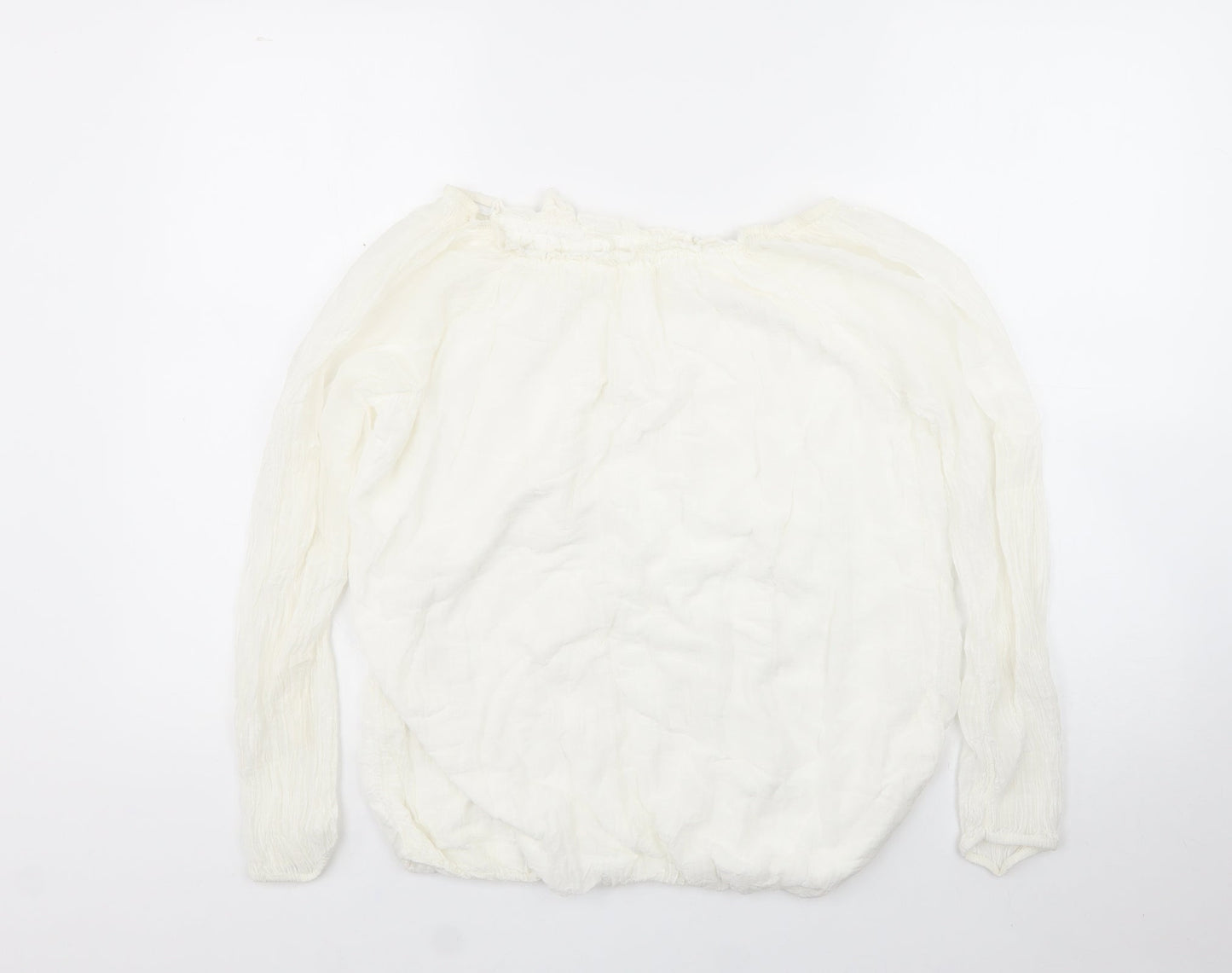 Preworn Womens White  Viscose Basic Blouse Size 14 Off the Shoulder