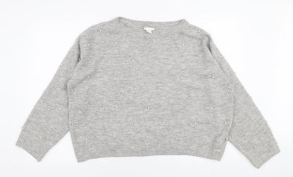 H&M Womens Grey Round Neck  Acrylic Pullover Jumper Size M