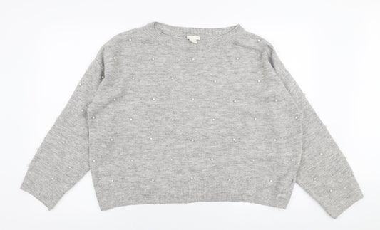 H&M Womens Grey Round Neck  Acrylic Pullover Jumper Size M