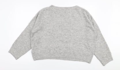 H&M Womens Grey Round Neck  Acrylic Pullover Jumper Size M