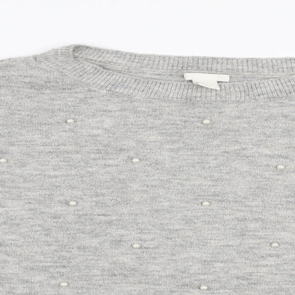 H&M Womens Grey Round Neck  Acrylic Pullover Jumper Size M