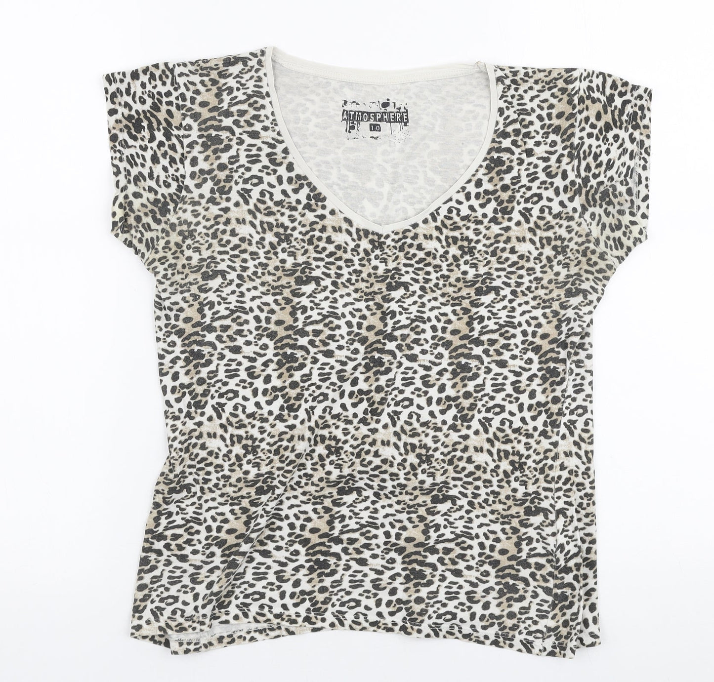 Atmosphere Womens Brown Animal Print 100% Cotton Jersey T-Shirt Size 10 Round Neck