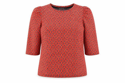 Savioa Womens Red Round Neck Geometric Polyester Pullover Jumper Size XL