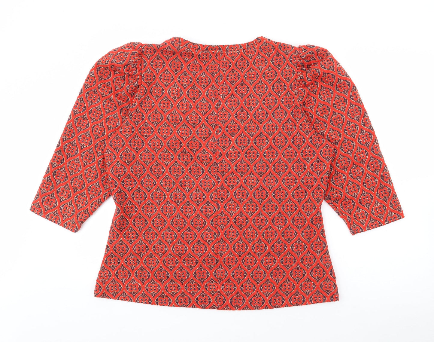 Savioa Womens Red Round Neck Geometric Polyester Pullover Jumper Size XL