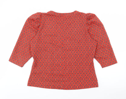 Savioa Womens Red Round Neck Geometric Polyester Pullover Jumper Size XL