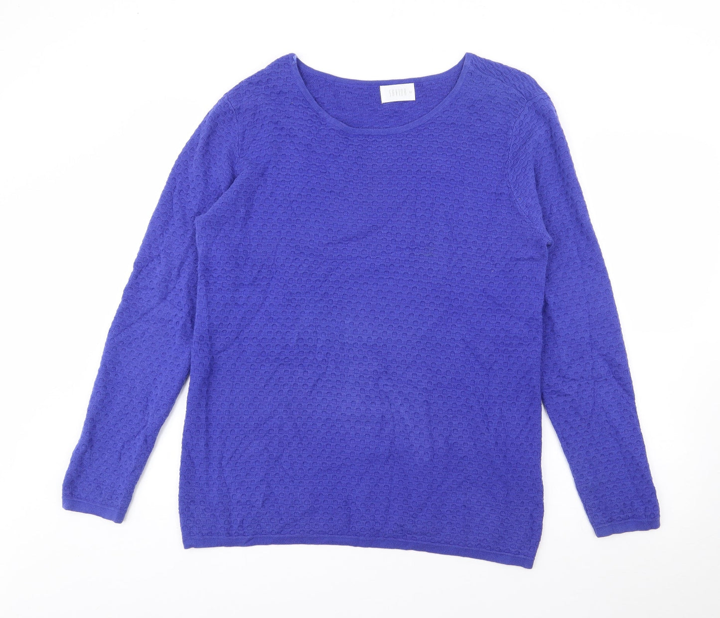 Savida Womens Blue Boat Neck  Cotton Pullover Jumper Size M