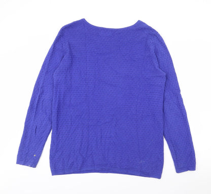 Savida Womens Blue Boat Neck  Cotton Pullover Jumper Size M