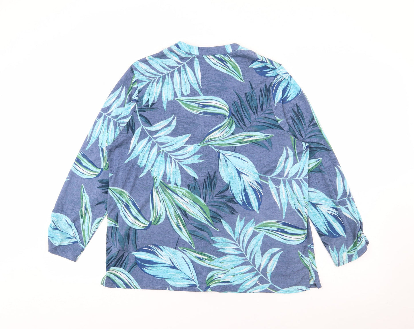 Classic Womens Blue V-Neck Floral Polyester Cardigan Jumper Size 14