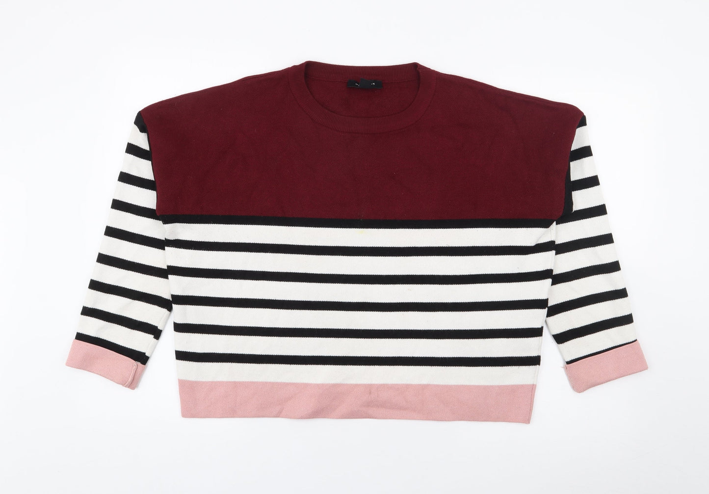 New Look Womens Red Crew Neck Striped Viscose Pullover Jumper Size M