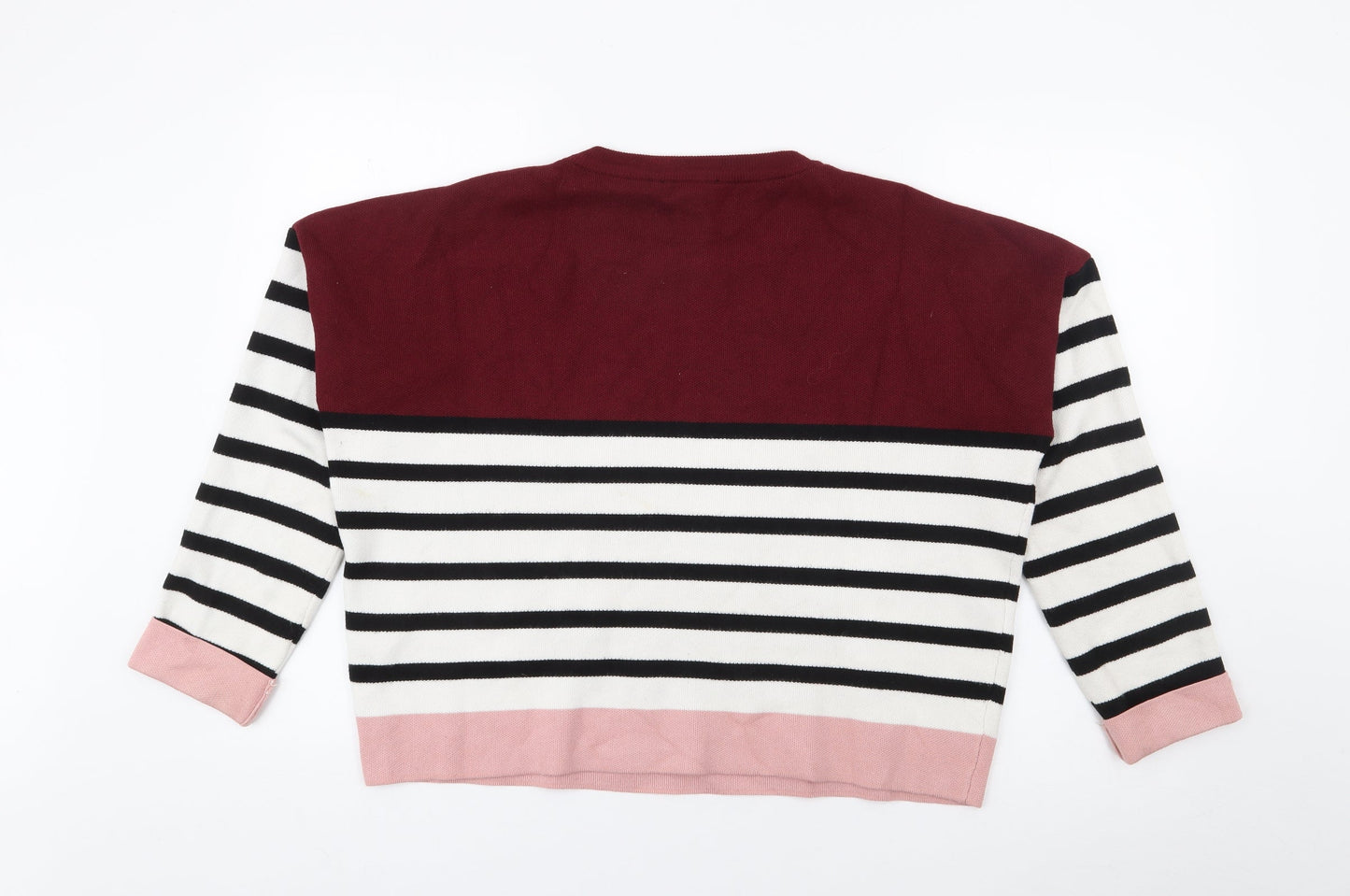 New Look Womens Red Crew Neck Striped Viscose Pullover Jumper Size M