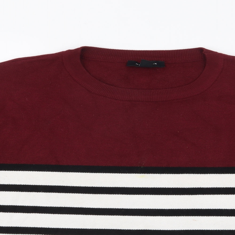 New Look Womens Red Crew Neck Striped Viscose Pullover Jumper Size M
