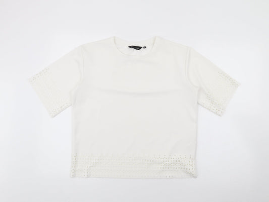 New Look Womens White  Polyester Basic T-Shirt Size 8 Crew Neck