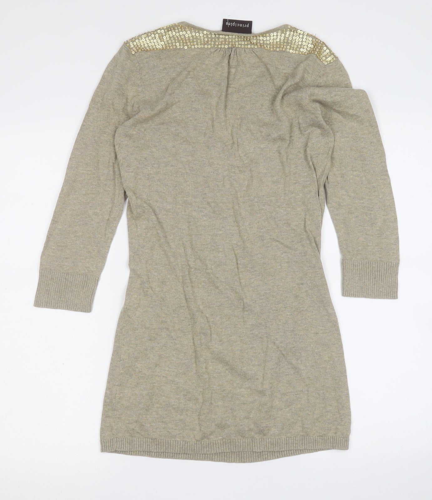 Principles Womens Gold Geometric Cotton Skater Dress  Size 10  V-Neck Button