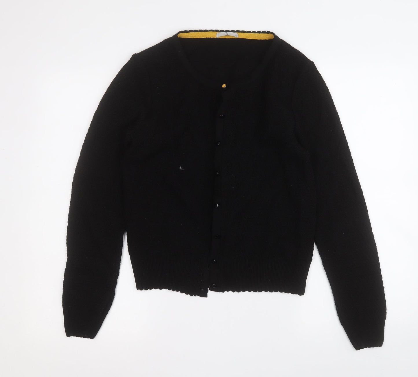 TU Womens Black Round Neck  Acrylic Cardigan Jumper Size 14