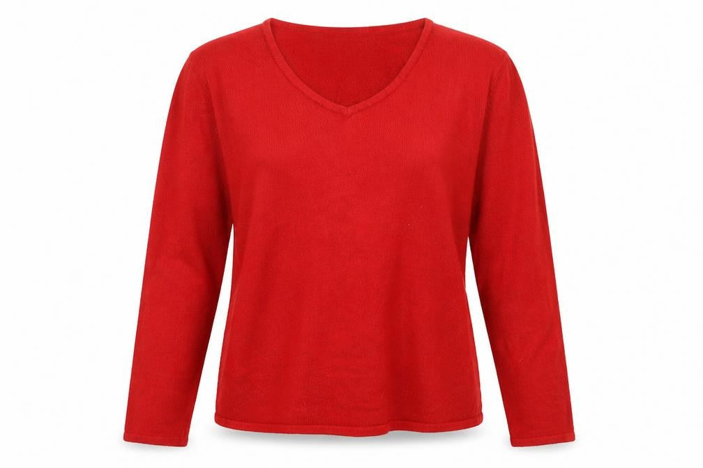 Bonmarché Womens Red V-Neck Acrylic Pullover Jumper Size M
